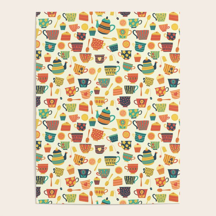 Vintage tea party - tea cups and sweets beige Poster Gallery Image 4