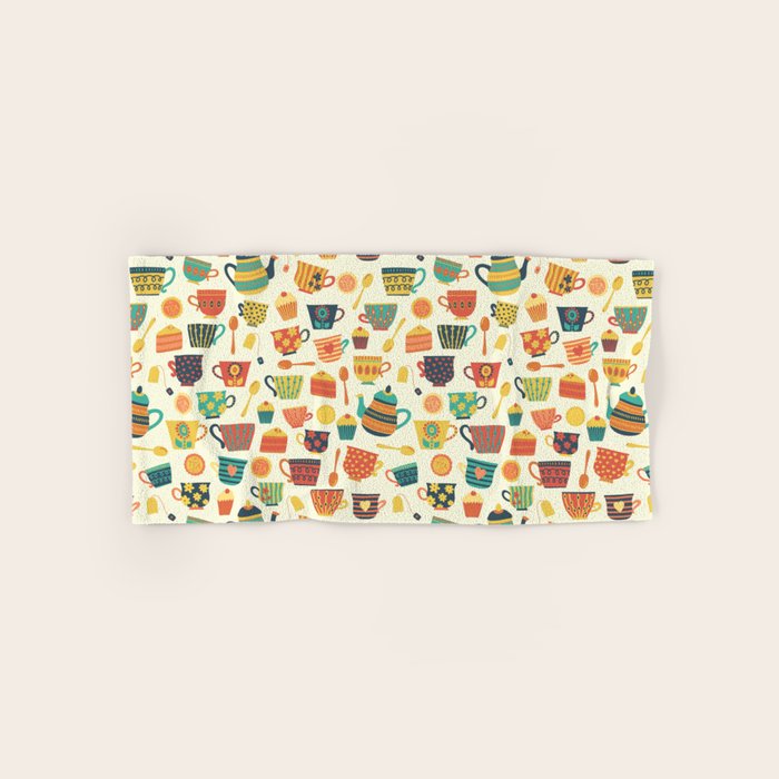 Vintage tea party - tea cups and sweets beige Bath Towel Gallery Image 1