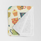 Vintage tea party - tea cups and sweets beige Throw Blanket Gallery Image 3