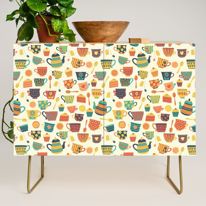 Vintage tea party - tea cups and sweets beige Credenza Gallery Image 1