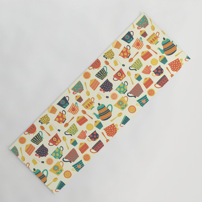 Vintage tea party - tea cups and sweets beige Yoga Mat Gallery Image 1