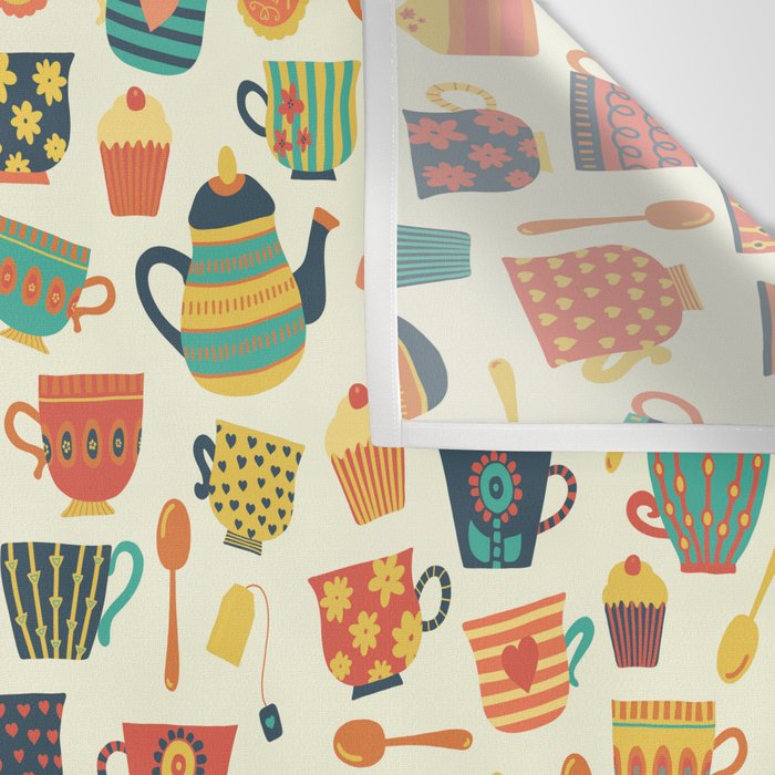 Vintage tea party - tea cups and sweets beige Wall Tapestry Gallery Image 3