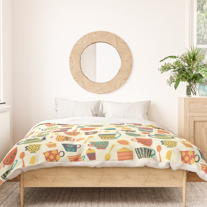 Vintage tea party - tea cups and sweets beige Duvet Cover Gallery Image 3