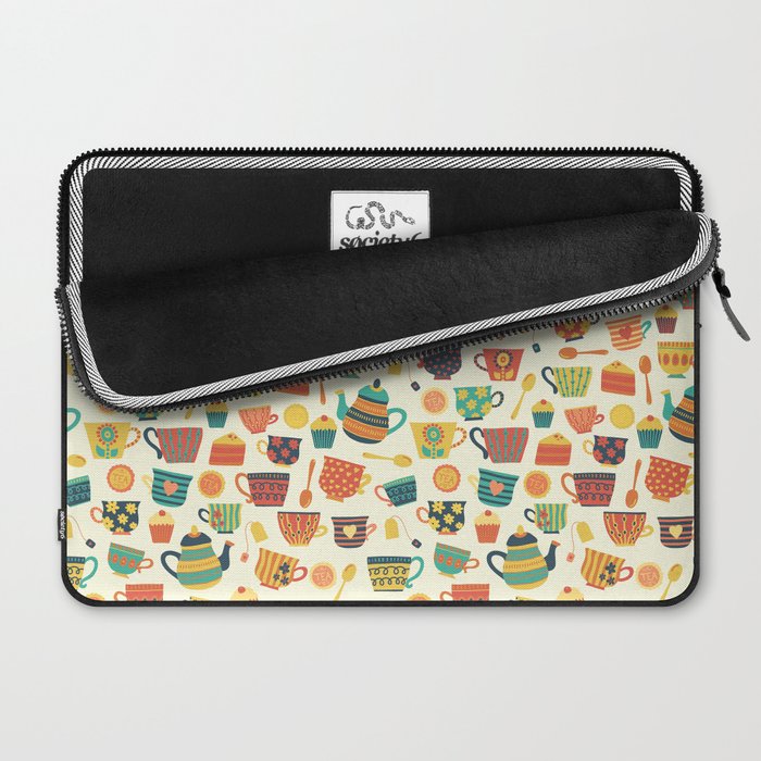 Vintage tea party - tea cups and sweets beige Laptop Sleeve Gallery Image 2