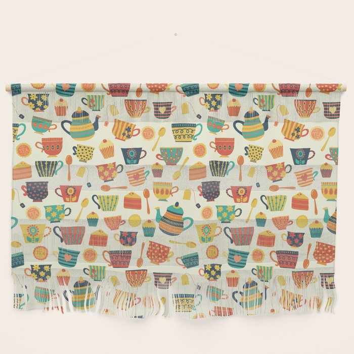 Vintage tea party - tea cups and sweets beige Wall Hanging Gallery Image 1