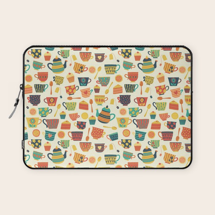Vintage tea party - tea cups and sweets beige Laptop Sleeve Gallery Image 1