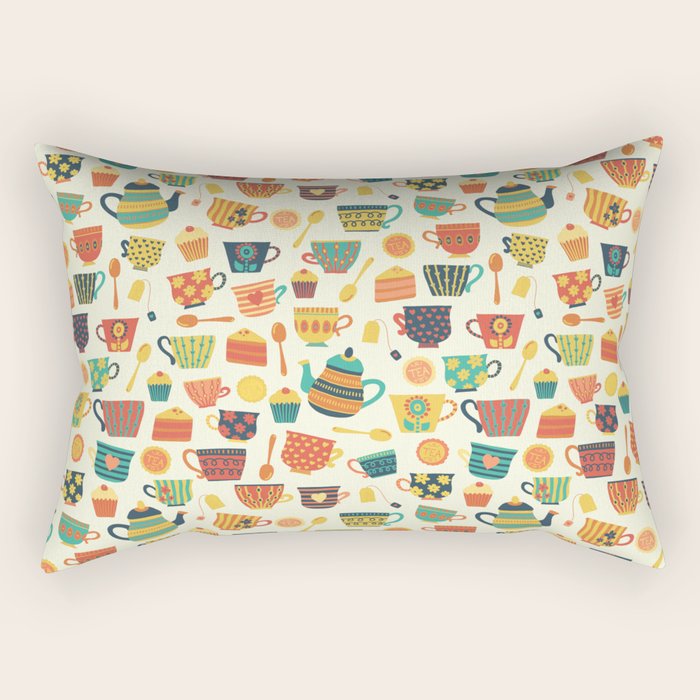 Vintage tea party - tea cups and sweets beige Rectangular Pillow Gallery Image 1