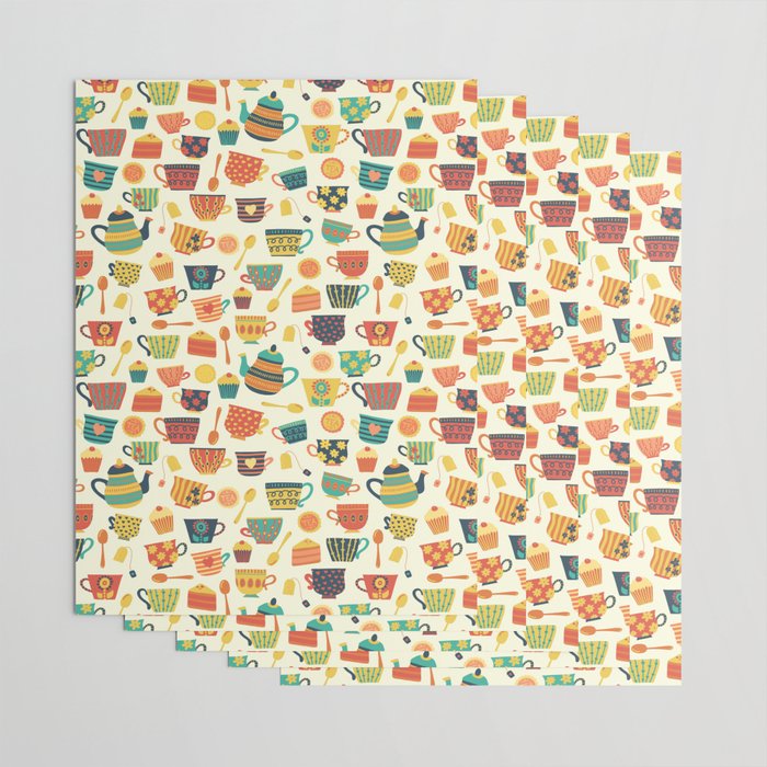 Vintage tea party - tea cups and sweets beige Wrapping Paper Gallery Image 3