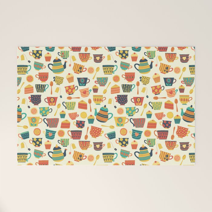 Vintage tea party - tea cups and sweets beige Welcome Mat Gallery Image 1