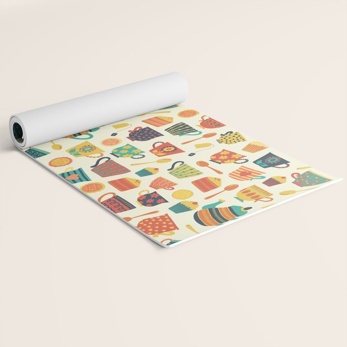 Vintage tea party - tea cups and sweets beige Yoga Mat Gallery Image 2