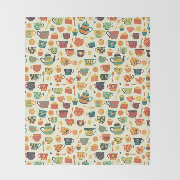 Vintage tea party - tea cups and sweets beige Throw Blanket Gallery Image 2