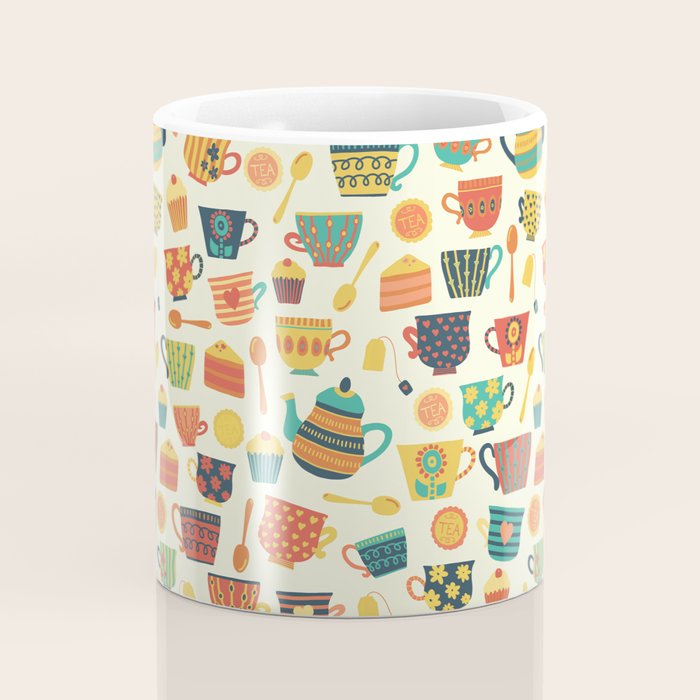 Vintage tea party - tea cups and sweets beige Coffee Mug Gallery Image 4