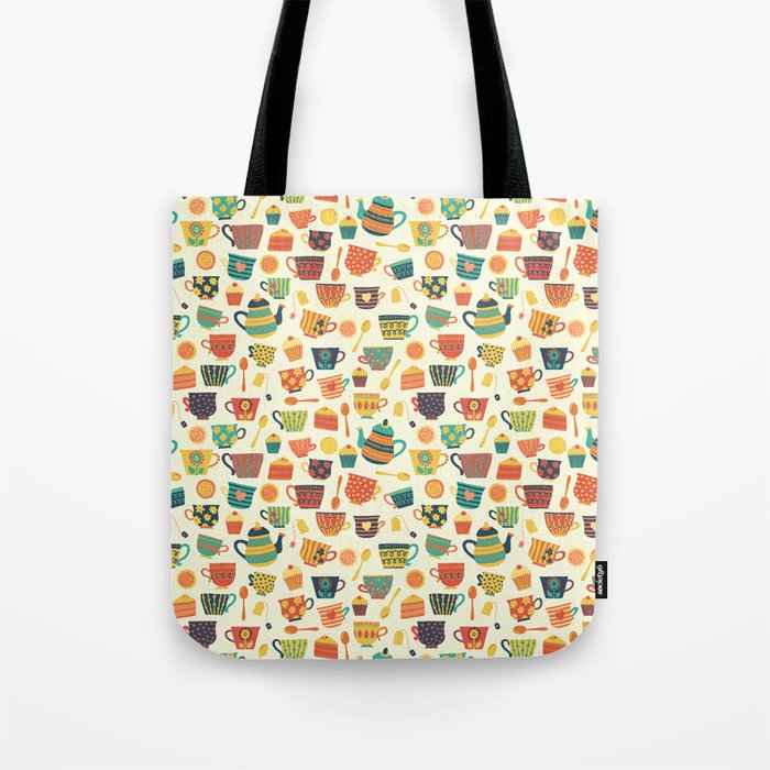 Vintage tea party - tea cups and sweets beige Tote Bag Gallery Image 1