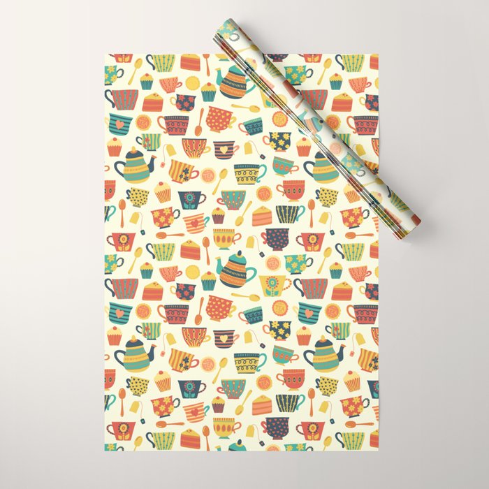 Vintage tea party - tea cups and sweets beige Wrapping Paper Gallery Image 1