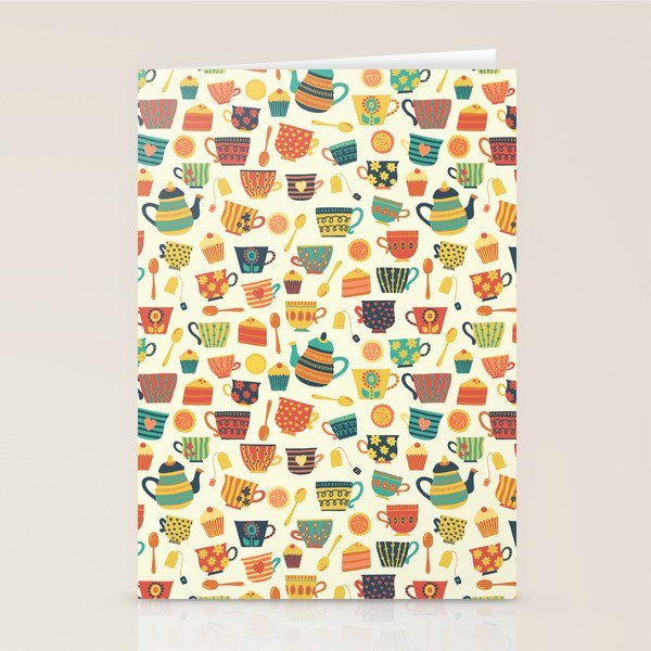 Vintage tea party - tea cups and sweets beige Stationery Card Gallery Image 1