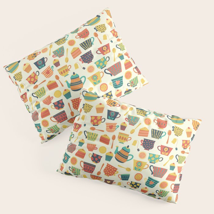 Vintage tea party - tea cups and sweets beige Pillow Sham Gallery Image 3