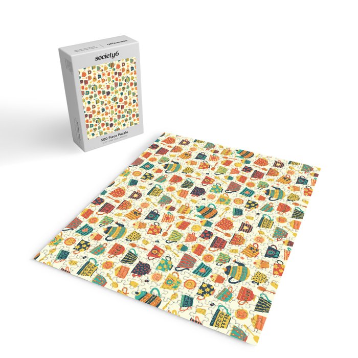 Vintage tea party - tea cups and sweets beige Jigsaw Puzzle Gallery Image 2
