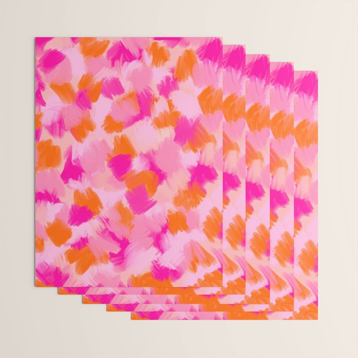 Pink and Orange Abstract Pattern Brushstrokes Wrapping Paper Gallery Image 3
