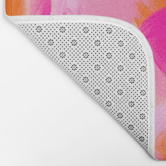 Pink and Orange Abstract Pattern Brushstrokes Bath Mat Gallery Image 2