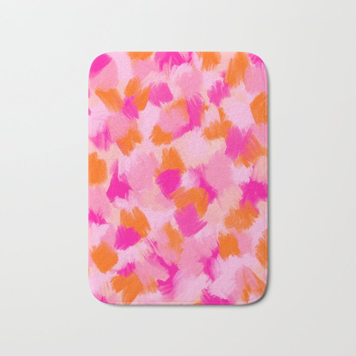 Pink and Orange Abstract Pattern Brushstrokes Bath Mat Gallery Image 1