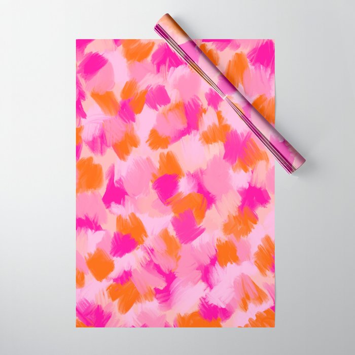 Pink and Orange Abstract Pattern Brushstrokes Wrapping Paper Gallery Image 1