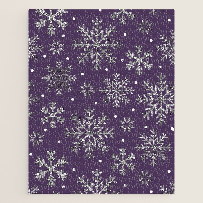 Vintage Christmas Silver snowflakes plum purple Jigsaw Puzzle Gallery Image 1
