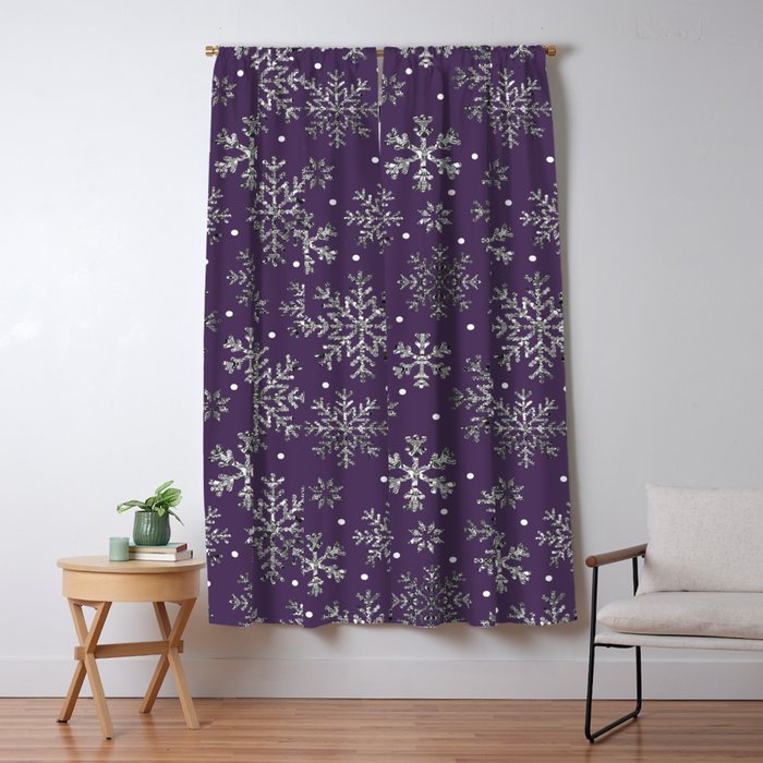 Vintage Christmas Silver snowflakes plum purple Window Curtain Gallery Image 1