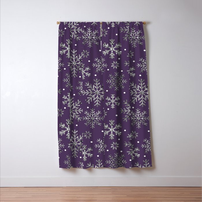 Vintage Christmas Silver snowflakes plum purple Window Curtain Gallery Image 3