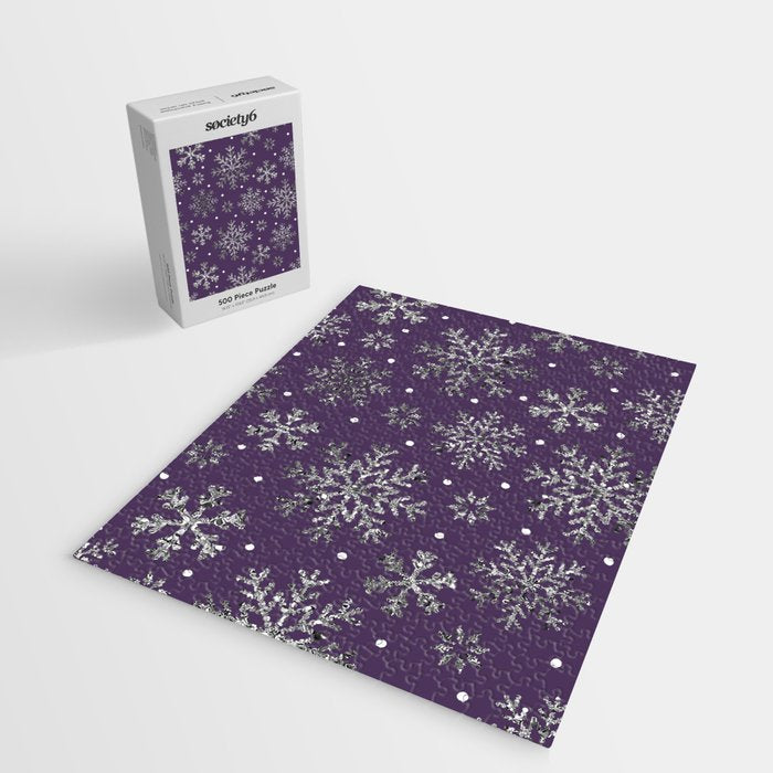 Vintage Christmas Silver snowflakes plum purple Jigsaw Puzzle Gallery Image 2