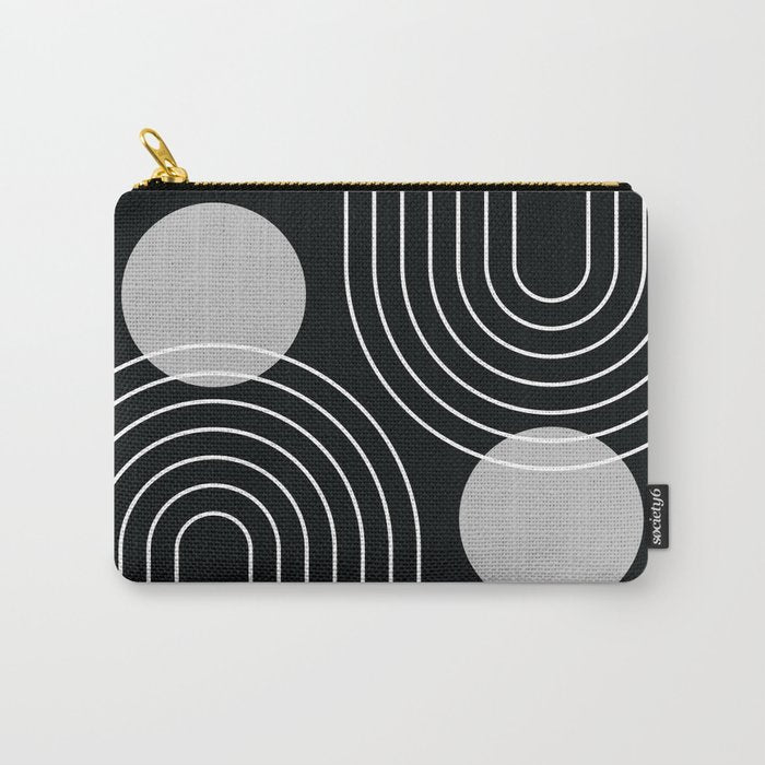 Mid Century Modern Geometric 109 in Black and White (Rainbow and Sun Abstraction) Carry All Pouch Gallery Image 1