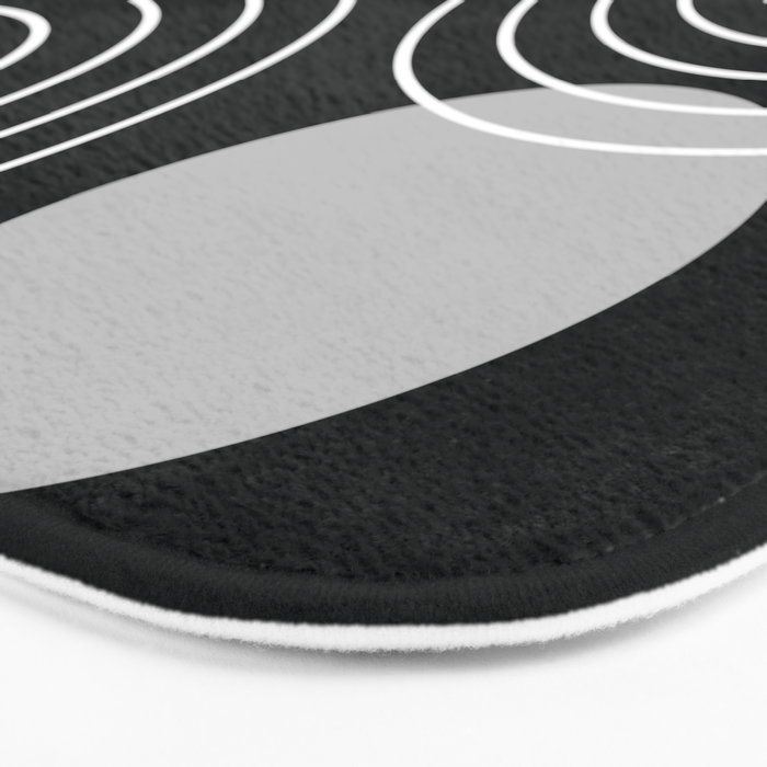 Mid Century Modern Geometric 109 in Black and White (Rainbow and Sun Abstraction) Bath Mat Gallery Image 3