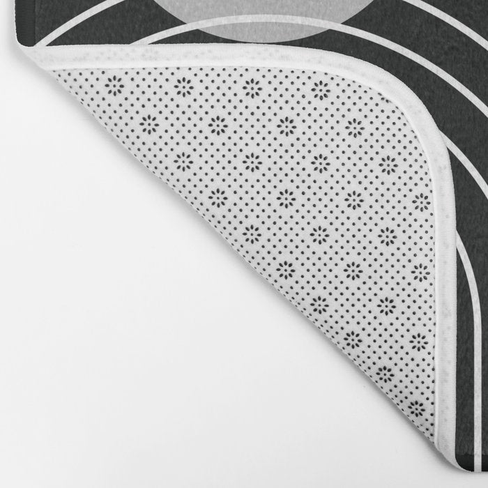 Mid Century Modern Geometric 109 in Black and White (Rainbow and Sun Abstraction) Bath Mat Gallery Image 2