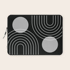 Mid Century Modern Geometric 109 in Black and White (Rainbow and Sun Abstraction) Laptop Sleeve Gallery Image 1
