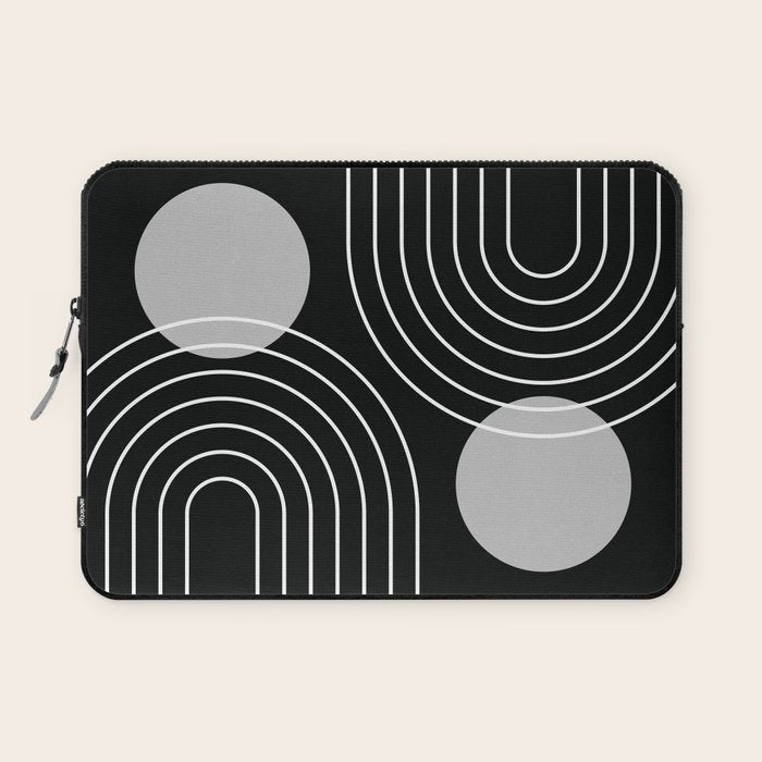 Mid Century Modern Geometric 109 in Black and White (Rainbow and Sun Abstraction) Laptop Sleeve Gallery Image 1
