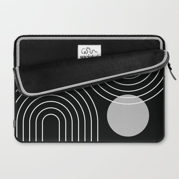 Mid Century Modern Geometric 109 in Black and White (Rainbow and Sun Abstraction) Laptop Sleeve Gallery Image 2