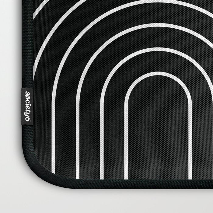 Mid Century Modern Geometric 109 in Black and White (Rainbow and Sun Abstraction) Laptop Sleeve Gallery Image 3