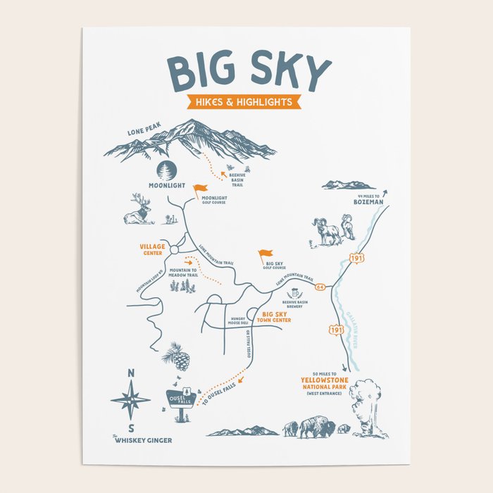 Big Sky, Montana Hiking & Recreation Trail Map Poster Gallery Image 1