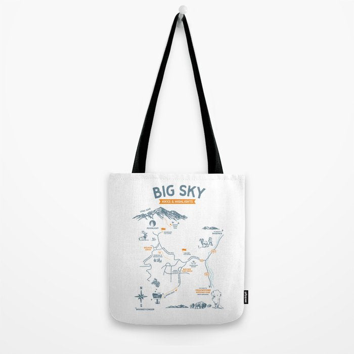 Big Sky, Montana Hiking & Recreation Trail Map Tote Bag Gallery Image 2