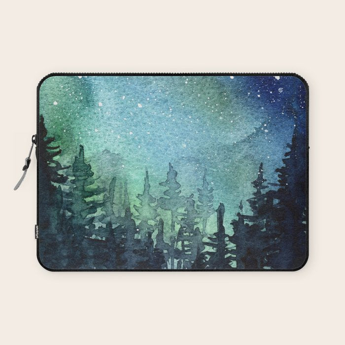 Galaxy Watercolor Aurora Borealis Painting Laptop Sleeve Gallery Image 1