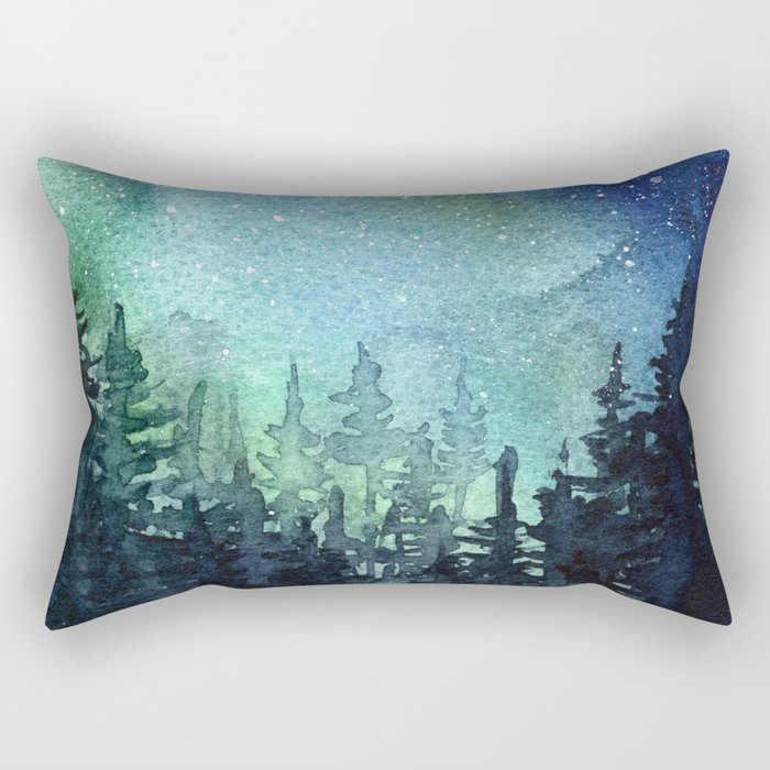 Galaxy Watercolor Aurora Borealis Painting Rectangular Pillow Gallery Image 2