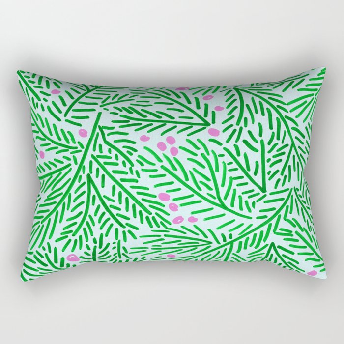 Winter Berries & Pine Branches in Green Rectangular Pillow Gallery Image 1