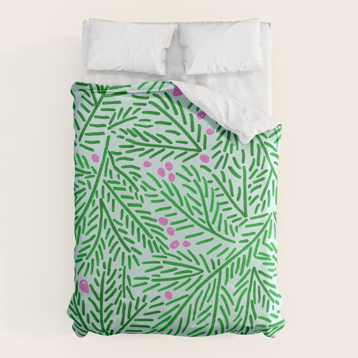 Winter Berries & Pine Branches in Green Duvet Cover Gallery Image 6