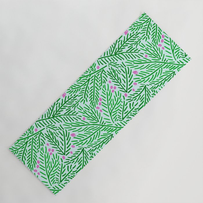 Winter Berries & Pine Branches in Green Yoga Mat Gallery Image 1