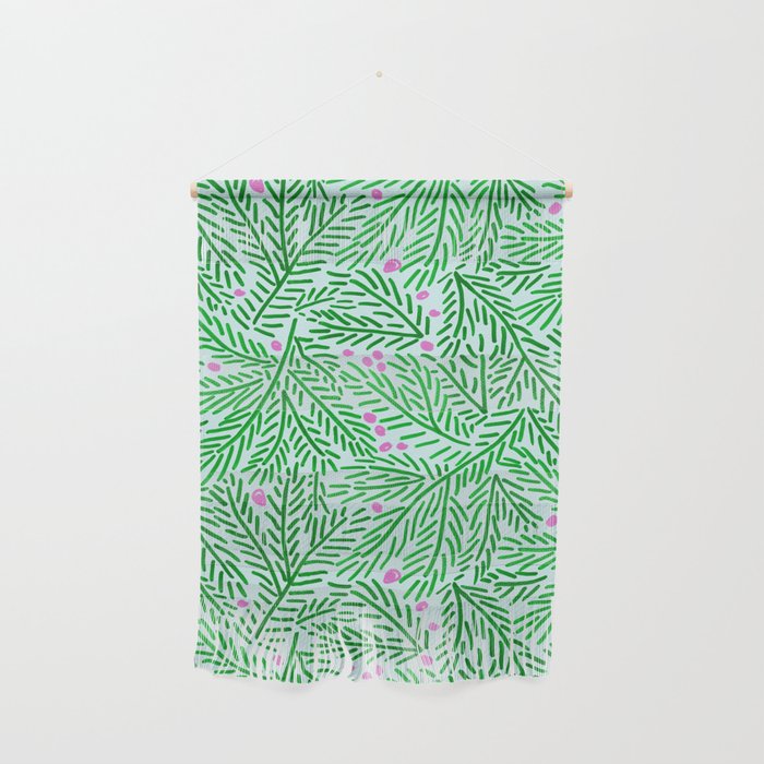 Winter Berries & Pine Branches in Green Wall Hanging Gallery Image 1
