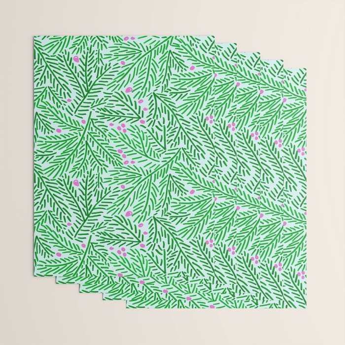Winter Berries & Pine Branches in Green Wrapping Paper Gallery Image 3