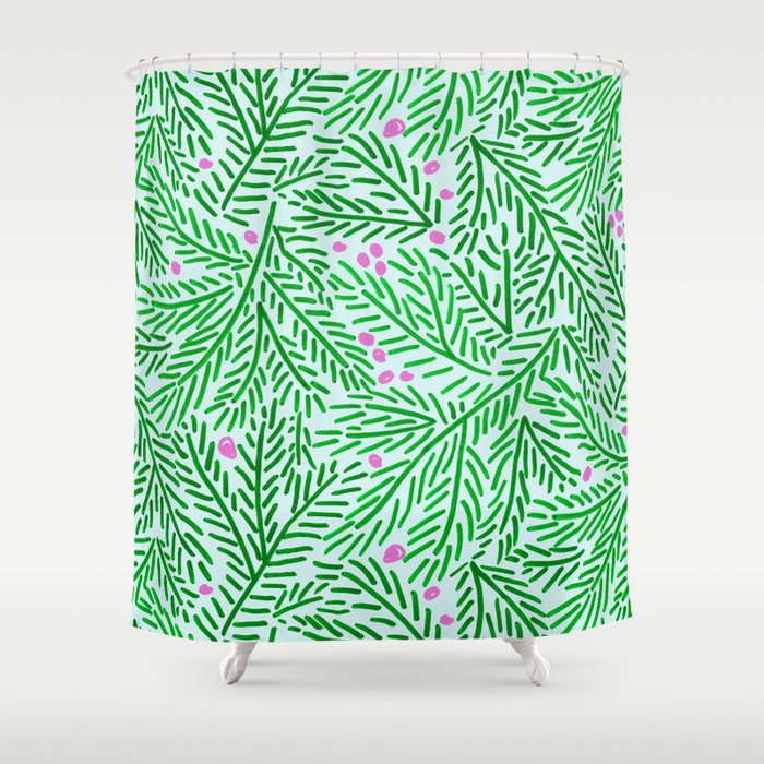 Winter Berries & Pine Branches in Green Shower Curtain Gallery Image 1