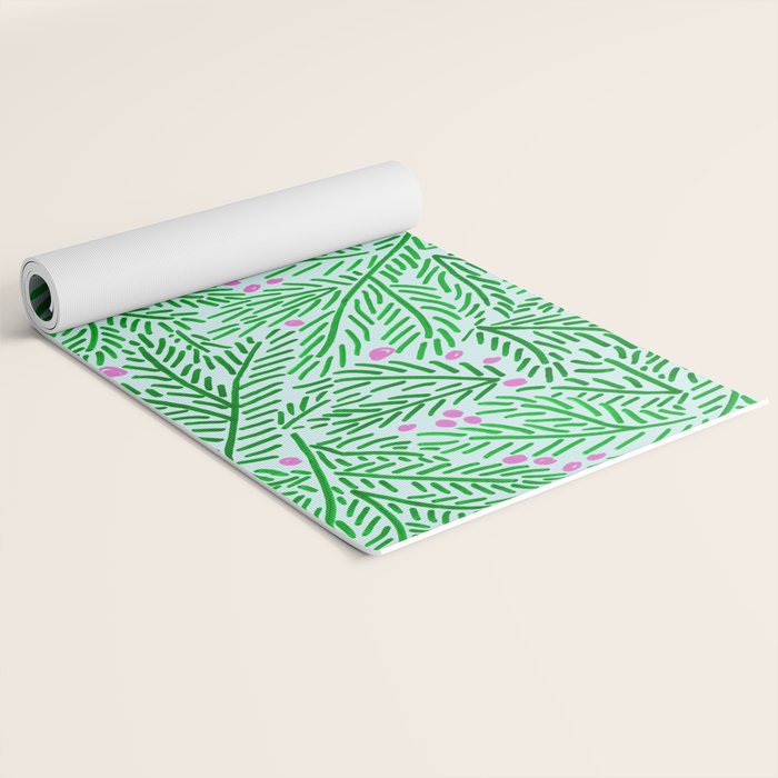 Winter Berries & Pine Branches in Green Yoga Mat Gallery Image 2