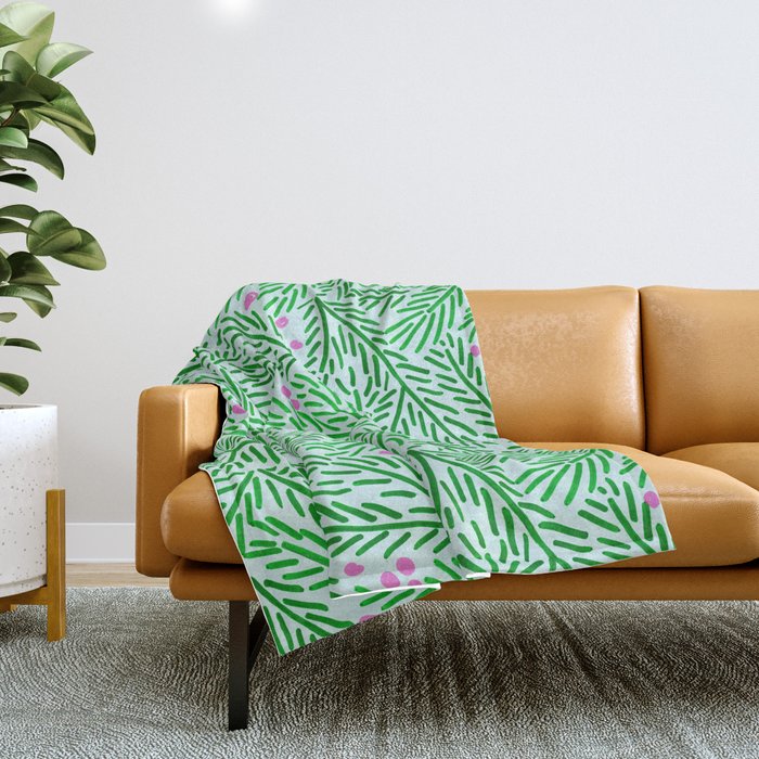 Winter Berries & Pine Branches in Green Throw Blanket Gallery Image 1