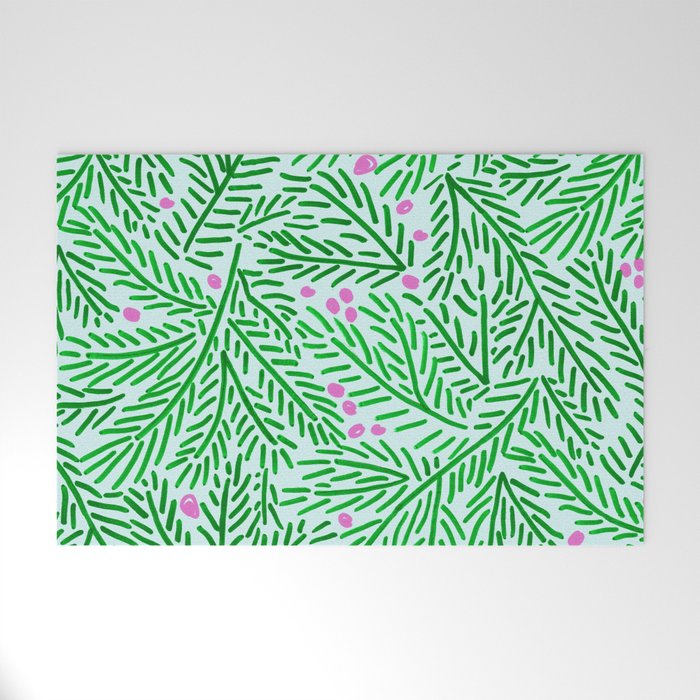 Winter Berries & Pine Branches in Green Welcome Mat Gallery Image 1
