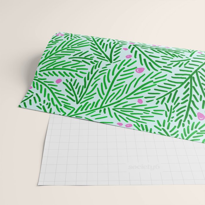 Winter Berries & Pine Branches in Green Wrapping Paper Gallery Image 2